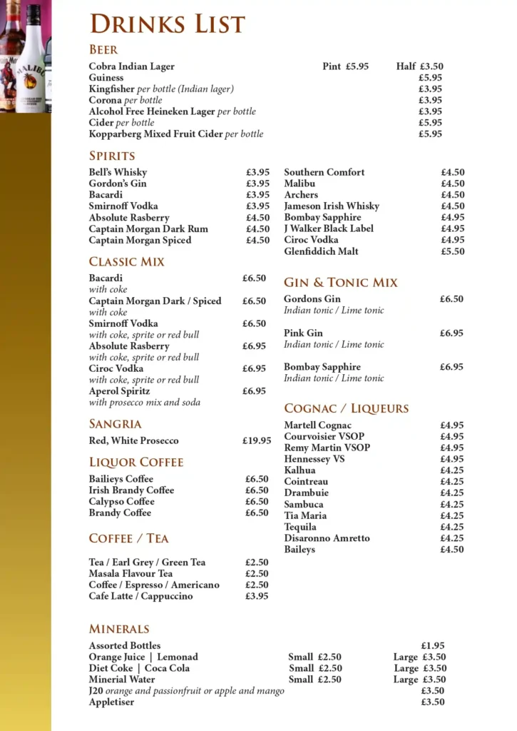 drink-list-maharajah-tandoori-restaurant